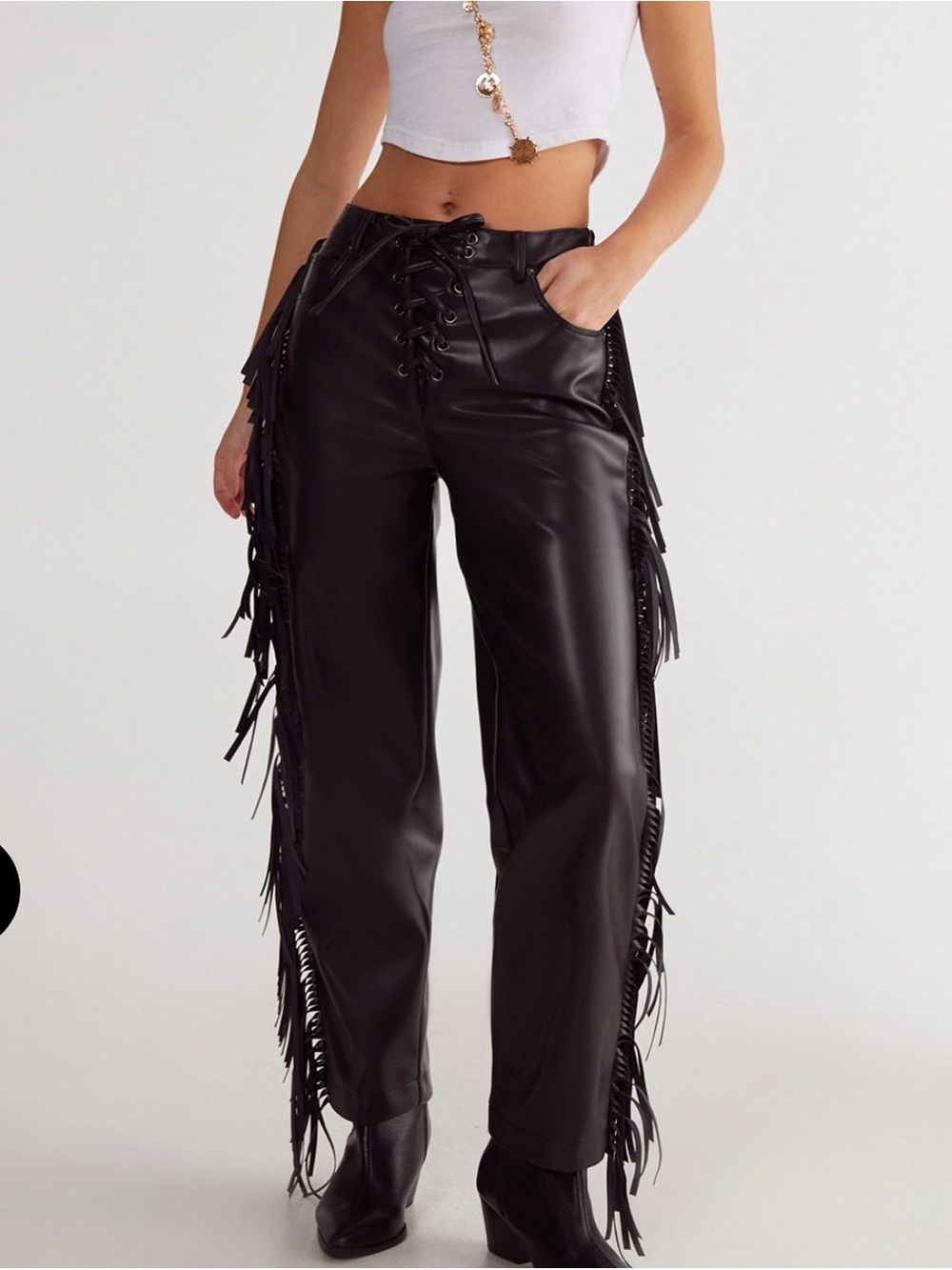 Nasty Gal Fringe Faux Leather Trousers